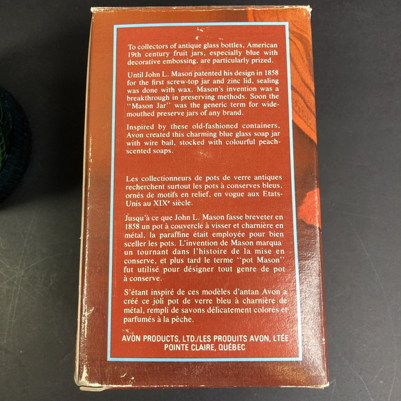 Avon Pot Country Peaches Soap Jar W/ Six Peach Scented Soaps Blue Glass CA - Picture 5 of 9